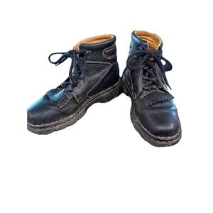 Double H Mag 2 Black Leather LaceUp Kiltie Ankle Western Cowboy Boot Women's 8M